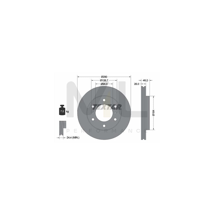 TEXTAR 92167100 Brake Disc for MITSUBISHI Pajero / Shogun IV (V80) Internally Vented, without wheel hub, without wheel studs | ML Performance Car Parts