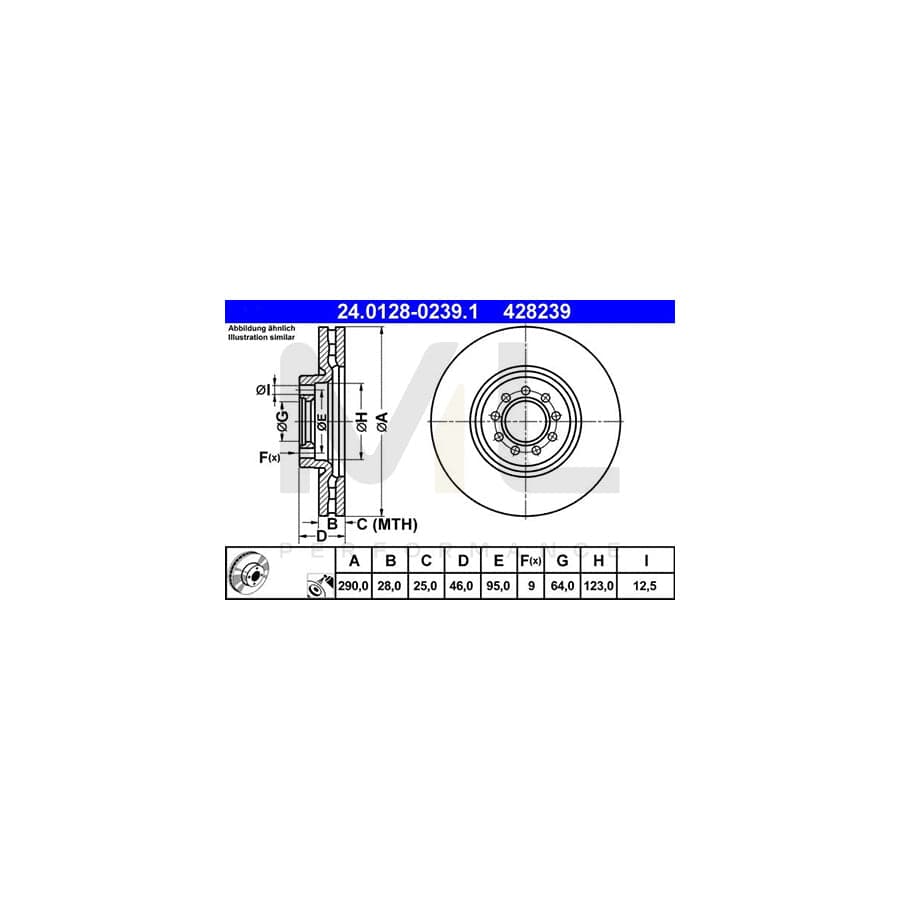 ATE 24.0128-0239.1 Brake Disc for IVECO Daily Vented, Coated  - 1 piece