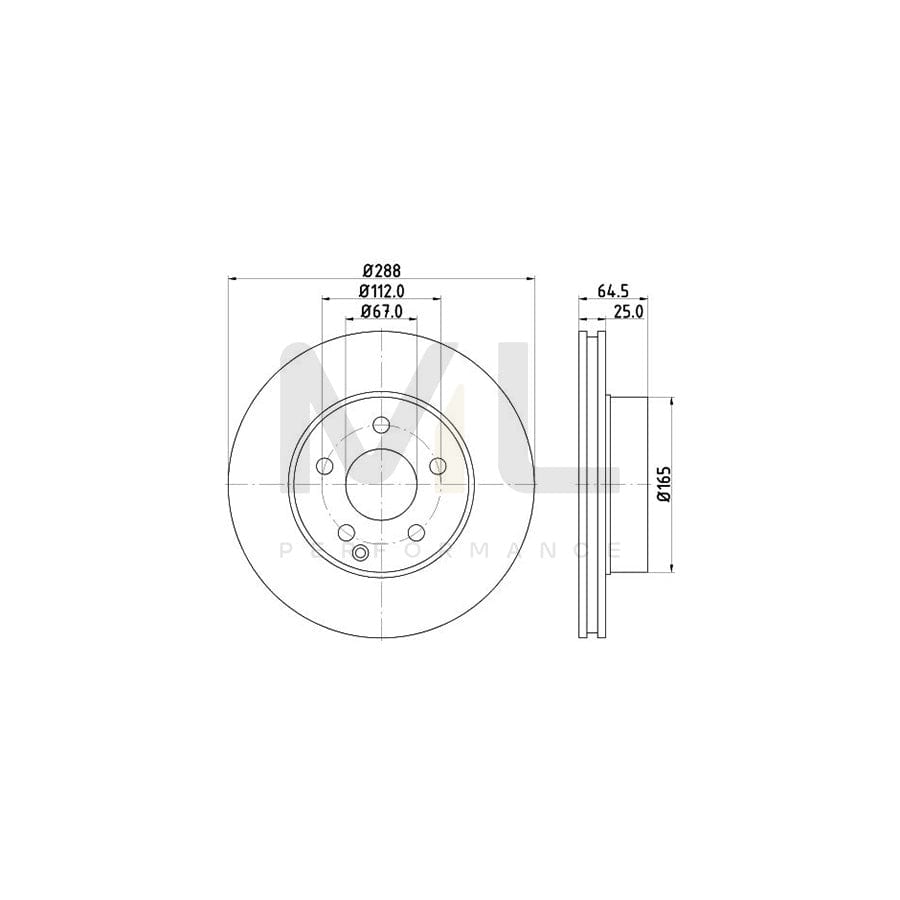 HELLA PRO High Carbon 8DD 355 128-701 Brake Disc suitable for MERCEDES-BENZ C-Class Internally Vented, Coated, High-carbon, without wheel hub, without wheel studs