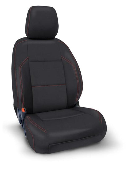 PRP Seats PRP 2016+ Toyota Tacoma Front Seat Covers with Electric Seat Adj. (Pair) - Black with Red Stitching