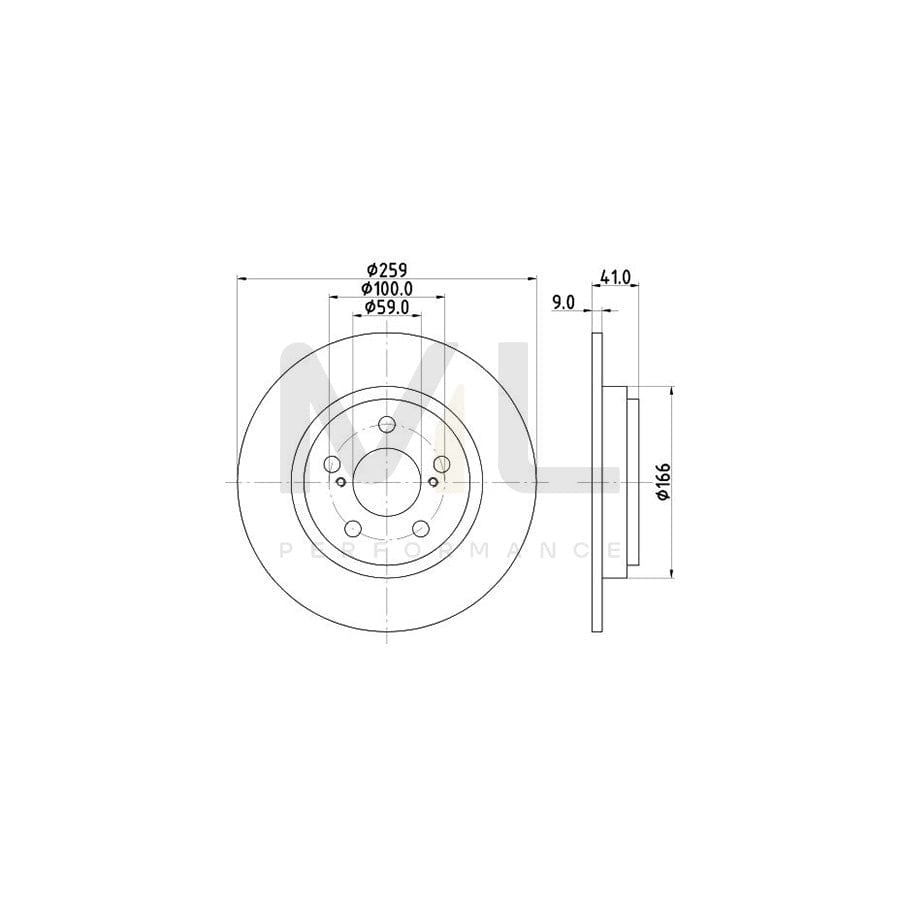 HELLA 8DD 355 116-401 Brake Disc for TOYOTA Urban Cruiser (XP110) Solid, without wheel hub, without wheel studs