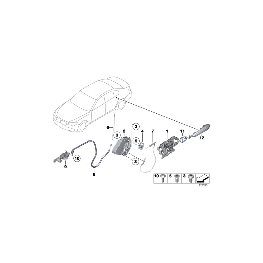 Genuine BMW 51227199442 F02 F01 Operating Rod, Door Rear Right SSR (Inc. 730dX, Hybrid 7L & 730i) | ML Performance US Car Parts
