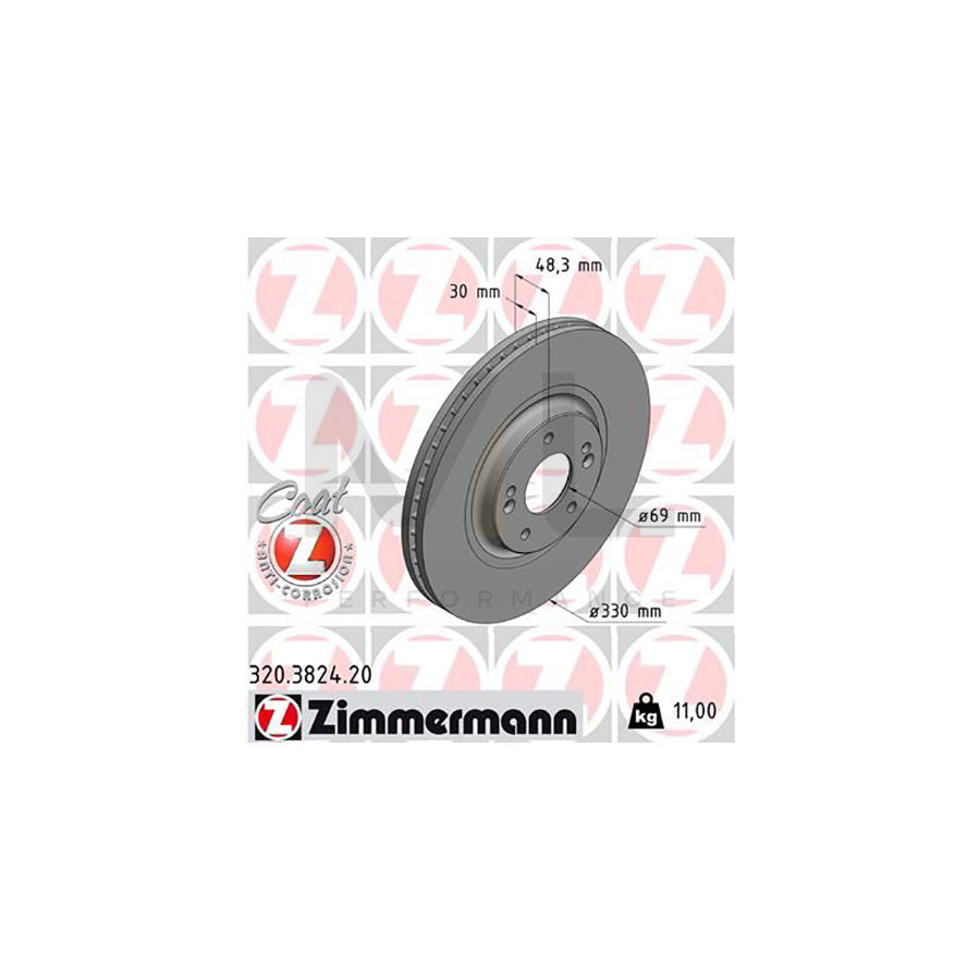 ZIMMERMANN 320.3824.20 Brake Disc for KIA OPTIMA Internally Vented, Coated  - 1 piece