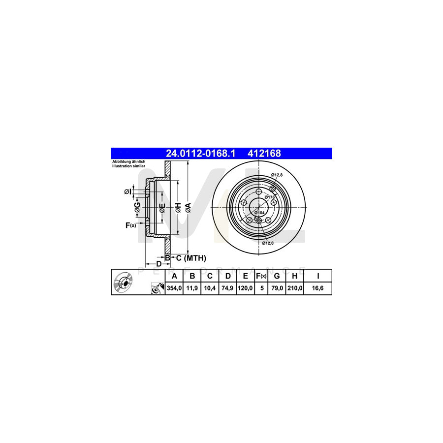 ATE 24.0112-0168.1 Brake Disc for LAND ROVER Range Rover III (L322) Solid, Coated  - 1 piece