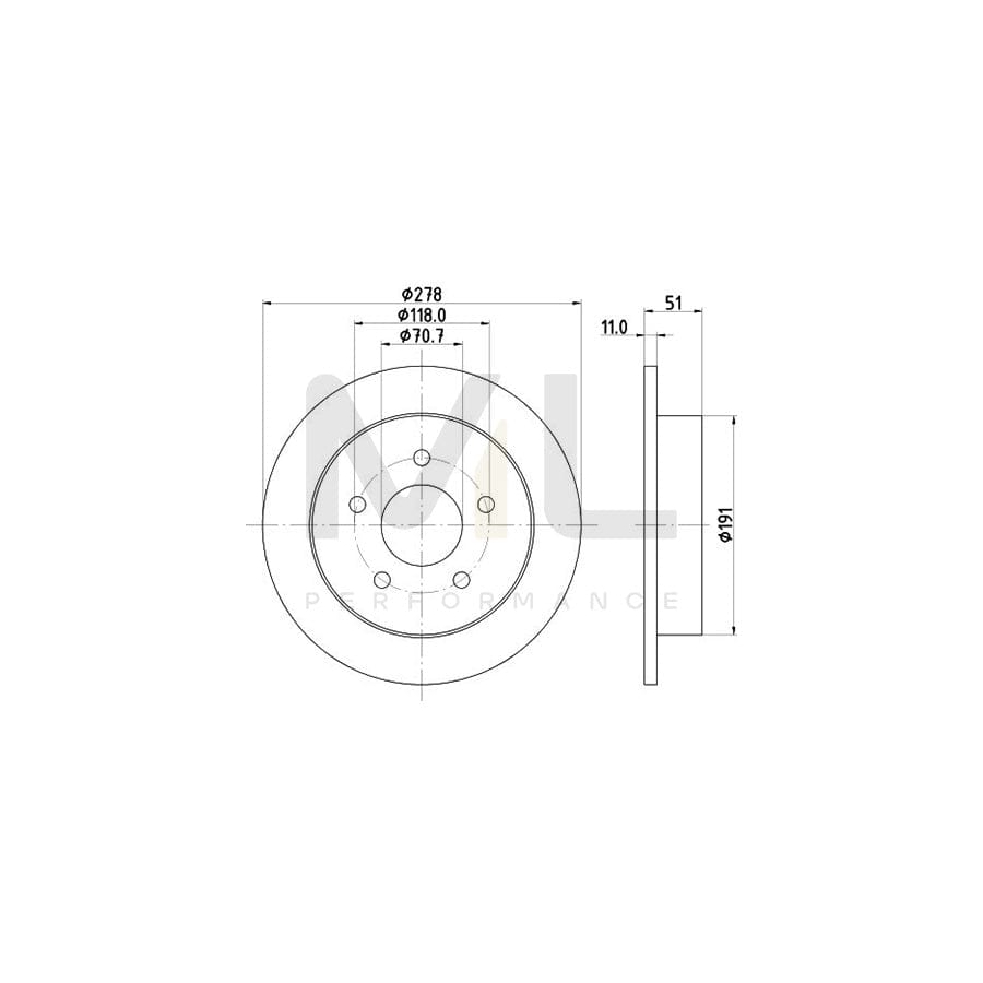 HELLA 8DD 355 106-961 Brake Disc Solid, without wheel hub, without wheel studs