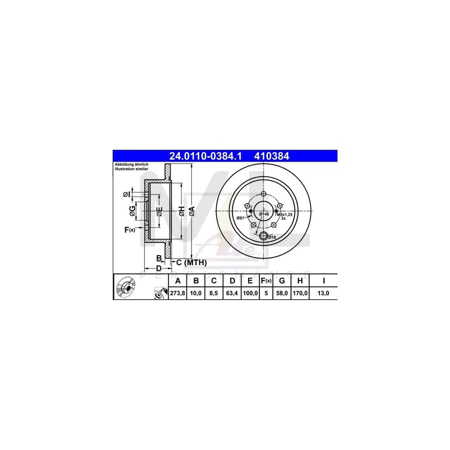ATE 24.0110-0384.1 Brake Disc Solid, Coated  - 1 piece