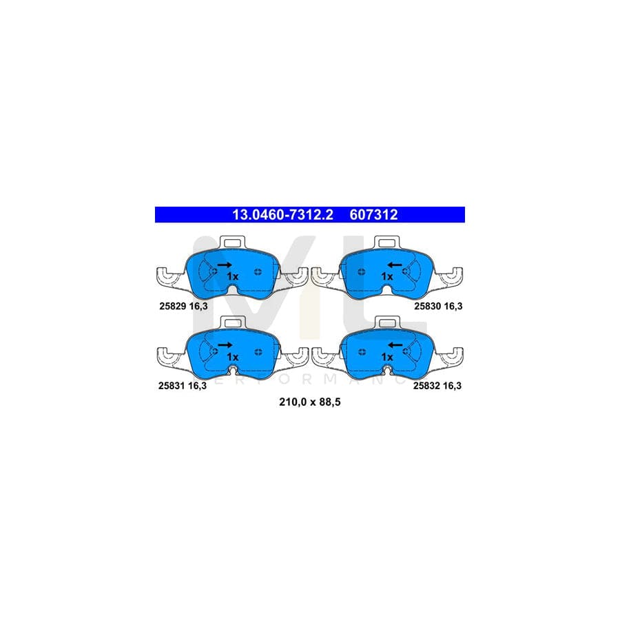 ATE 13.0460-7312.2 Brake pad set for AUDI TT excl. wear warning contact, prepared for wear indicator