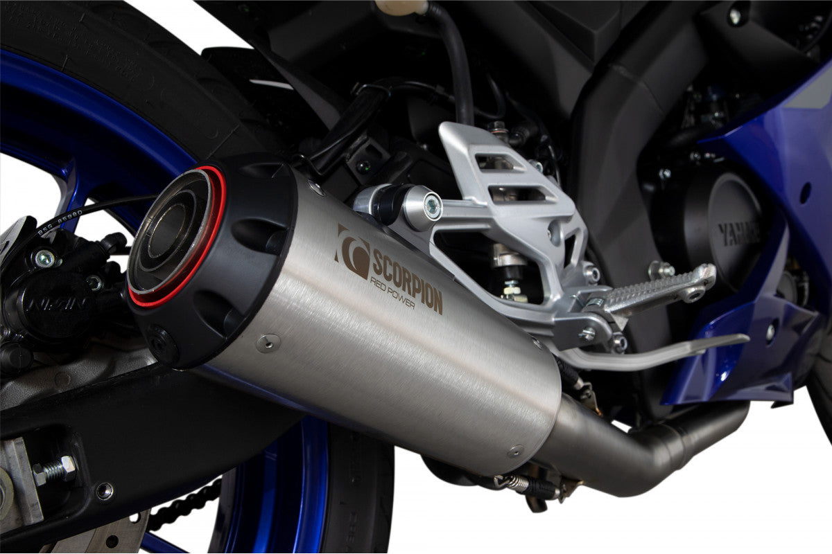 Scorpion PYA115SYSSEO Yamaha YZF-R125 Red Power Full System - Brushed Stainless Steel Sleeve | ML Performance US US