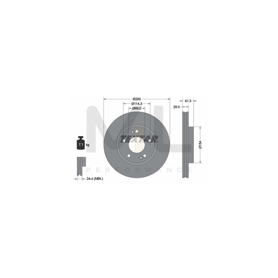 TEXTAR 92133905 Brake Disc Internally Vented, Coated, High-carbon, without wheel hub, without wheel studs | ML Performance Car Parts
