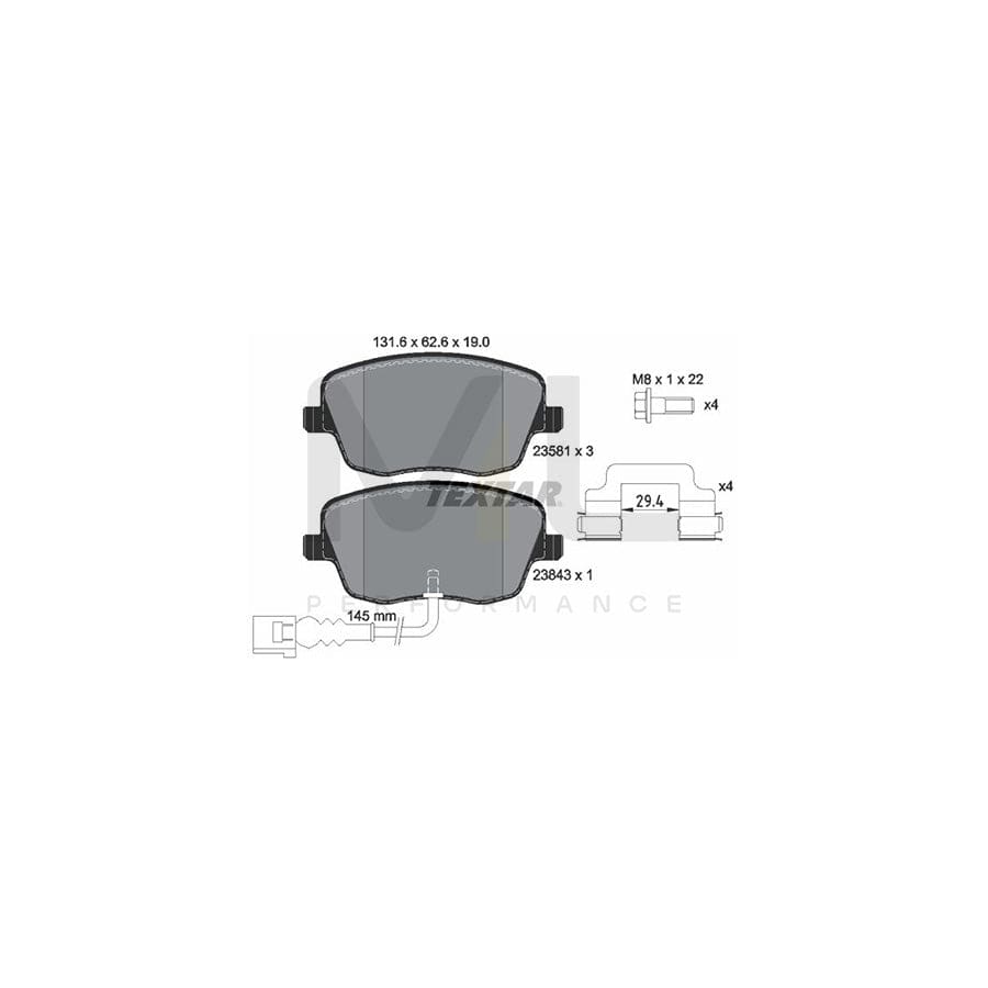 TEXTAR 2358102 Brake pad set with integrated wear warning contact, with brake caliper screws, with accessories | ML Performance Car Parts