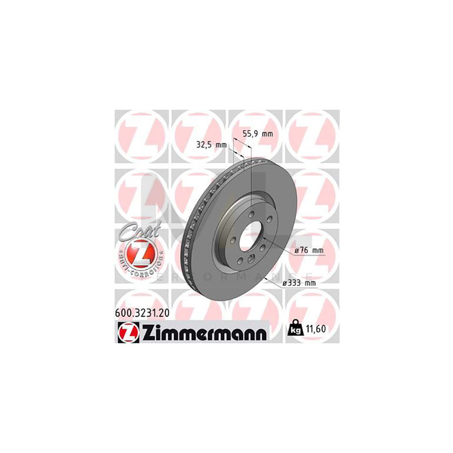 ZIMMERMANN COAT Z 600.3231.20 Brake Disc Internally Vented, Coated, High-carbon  - 1 piece