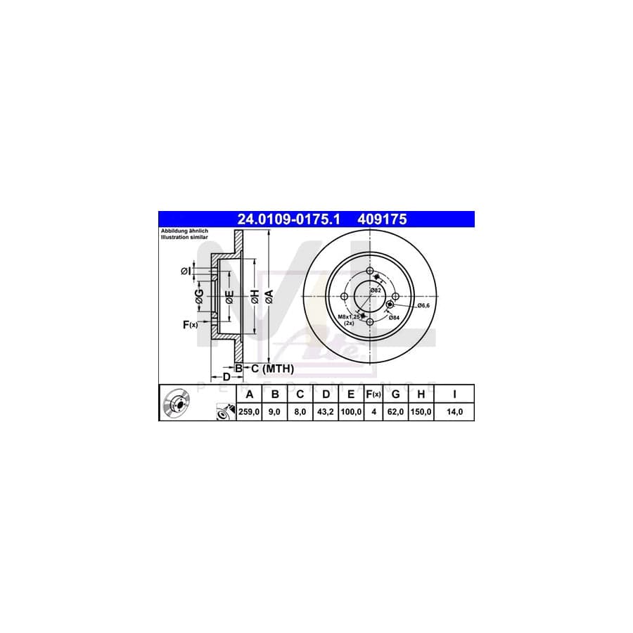 ATE 24.0109-0175.1 Brake Disc for SUZUKI Swift IV Hatchback (FZ, NZ) Solid, Coated  - 1 piece