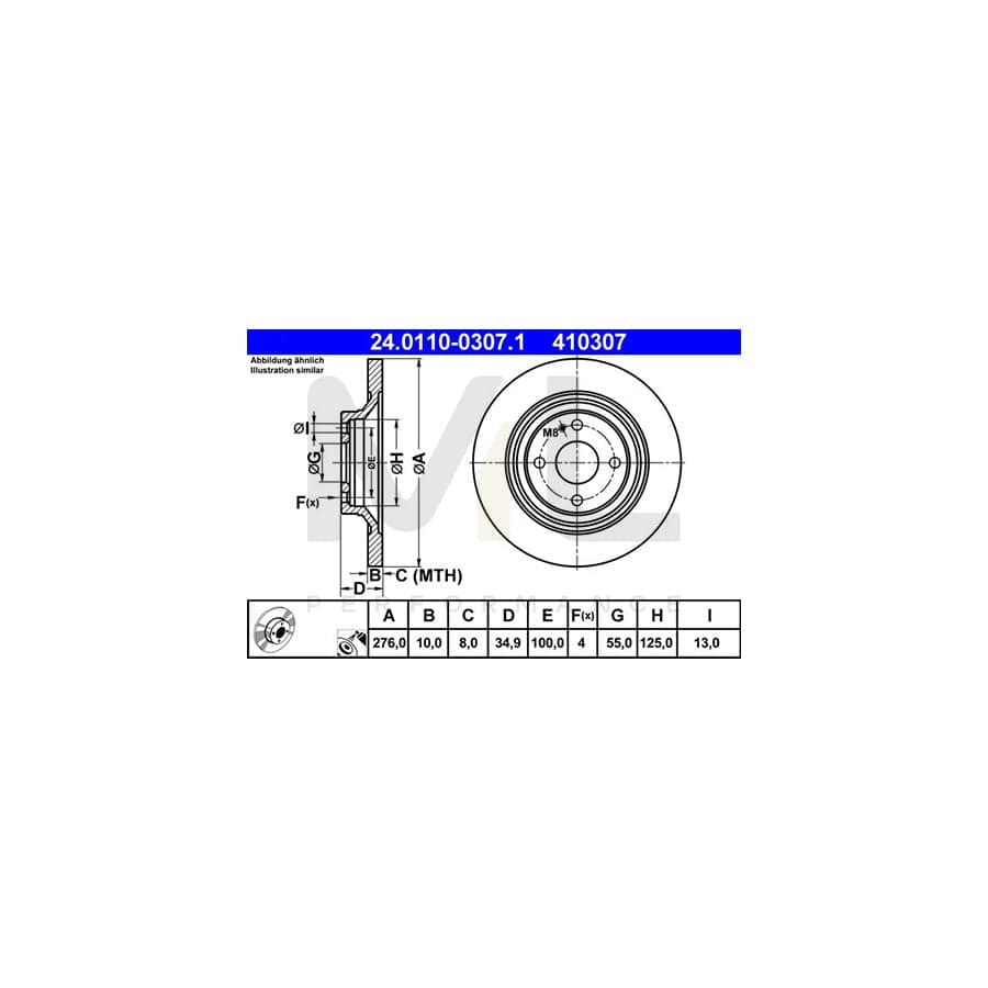 ATE 24.0110-0307.1 Brake Disc for MAZDA MX-5 II (NB) Solid, Coated  - 1 piece