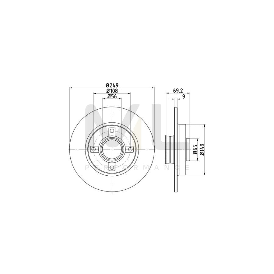 HELLA PRO 8DD 355 123-281 Brake Disc Solid, Coated, with integrated magnetic sensor ring, with wheel bearing