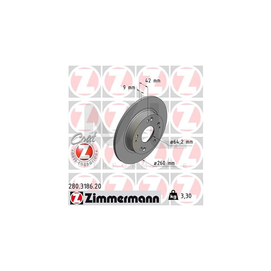 ZIMMERMANN COAT Z 280.3186.20 Brake Disc for HONDA CIVIC Solid, Coated  - 1 piece