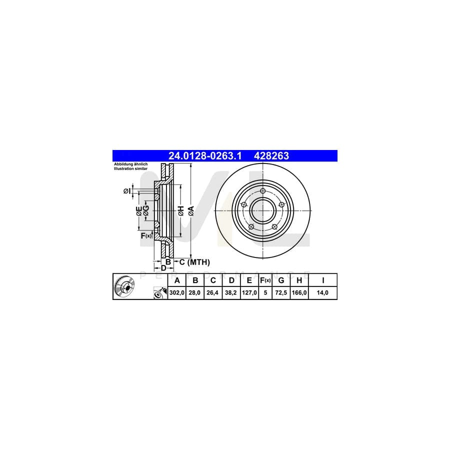 ATE 24.0128-0263.1 Brake Disc Vented, Coated, High-carbon  - 1 piece