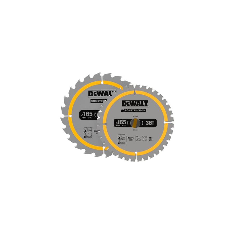 DEWALT DEWDT90270QZ DT90270 Construction Circular Saw Blade 2 Pack 165 x 20mm x 24T/36T