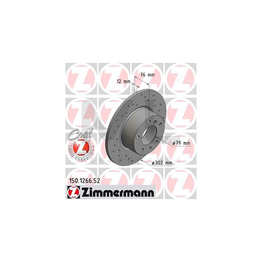 ZIMMERMANN SPORT COAT Z 150.1266.52 Brake Disc Perforated, Solid, Coated, High-carbon  - 1 piece