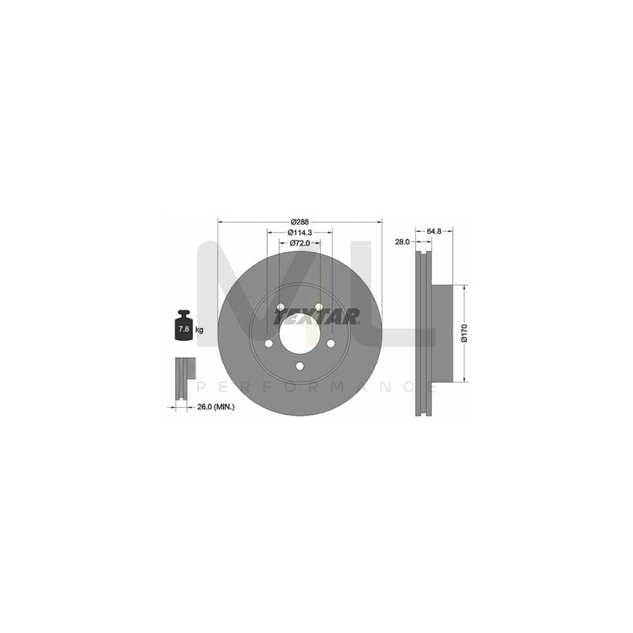 TEXTAR 92119704 Brake Disc for JEEP Cherokee III (KJ) Internally Vented, High-carbon, without wheel hub, without wheel studs | ML Performance Car Parts