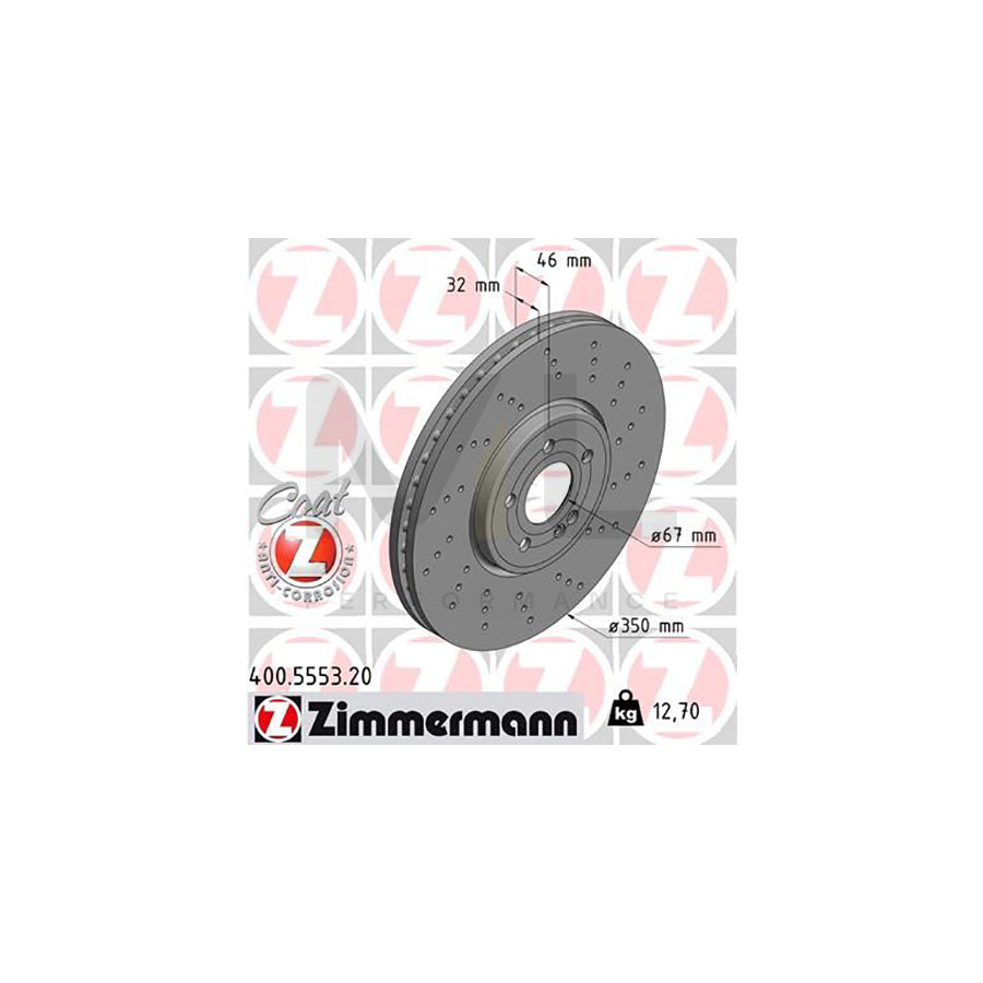 ZIMMERMANN 400.5553.20 Brake Disc suitable for MERCEDES-BENZ A-Class Internally Vented, Perforated, Coated  - 1 piece