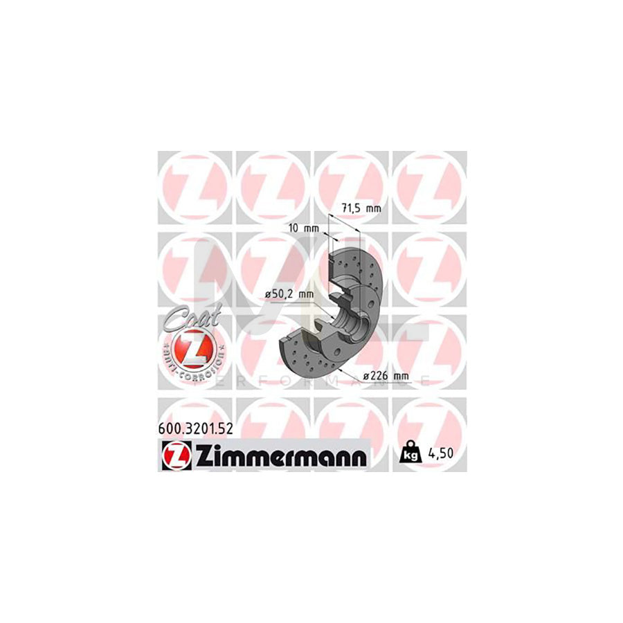 ZIMMERMANN SPORT COAT Z 600.3201.52 Brake Disc Perforated, Solid, Coated, without ABS sensor ring, without wheel bearing  - 1 piece