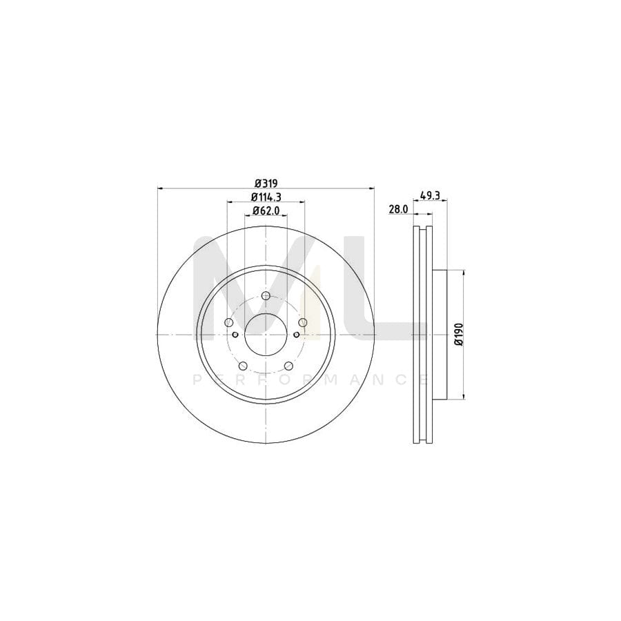HELLA PRO 8DD 355 114-981 Brake Disc Internally Vented, Coated, without wheel hub, without wheel studs