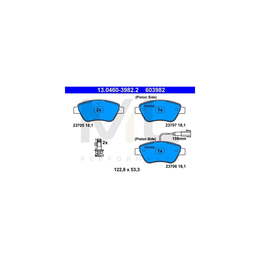 ATE 13.0460-3982.2 Brake pad set incl. wear warning contact, with brake caliper screws