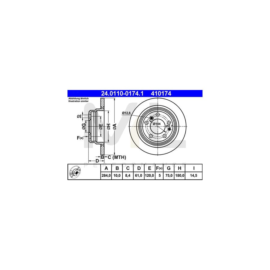 ATE 24.0110-0174.1 Brake Disc Solid  - 1 piece