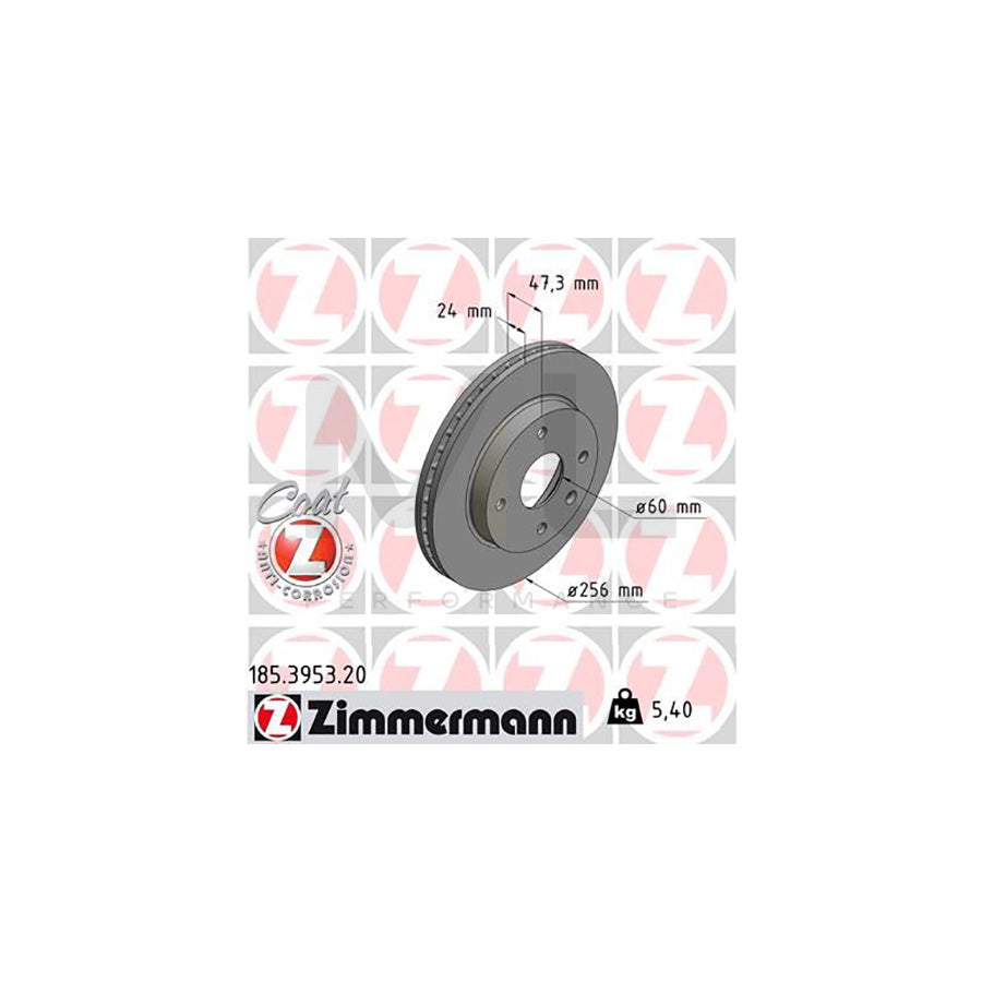 ZIMMERMANN 185.3953.20 Brake Disc Internally Vented, Coated  - 1 piece