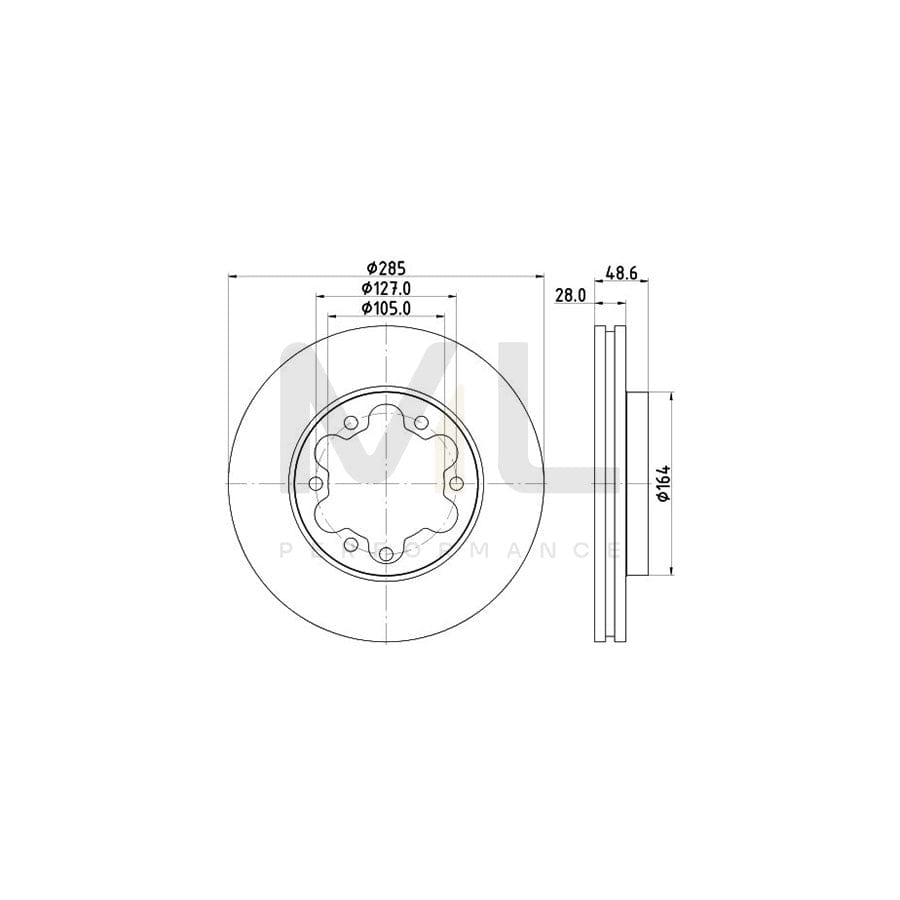 HELLA 8DD 355 117-421 Brake Disc Internally Vented, without wheel hub, without wheel studs
