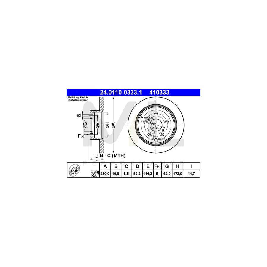 ATE 24.0110-0333.1 Brake Disc for TOYOTA AVENSIS Solid, Coated  - 1 piece