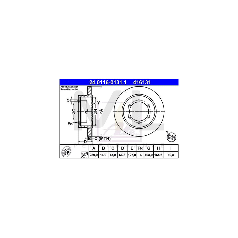 ATE 24.0116-0131.1 Brake Disc Solid, Coated, with ABS sensor ring  - 1 piece