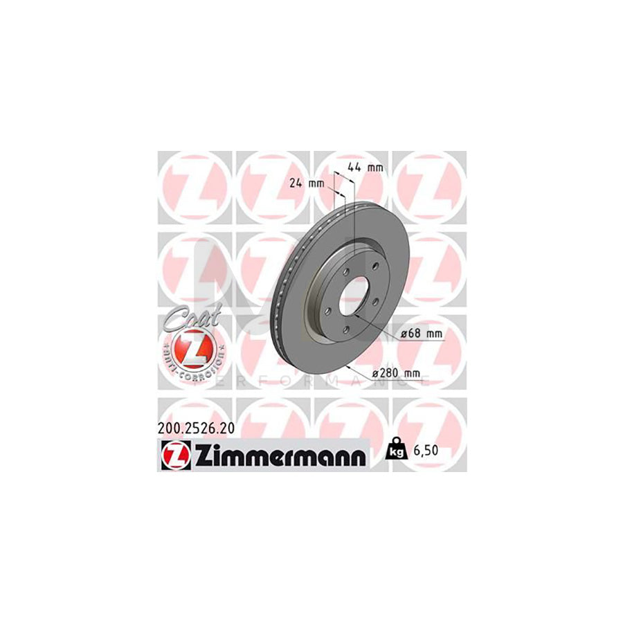 ZIMMERMANN COAT Z 200.2526.20 Brake Disc Internally Vented, Coated  - 1 piece