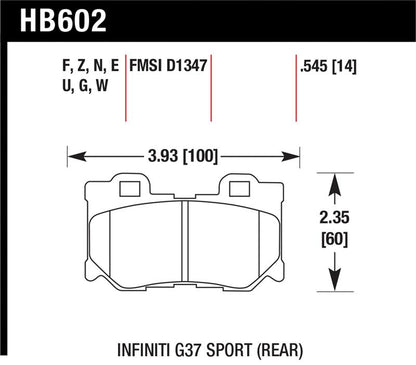Hawk Performance Hawk 10-11 Infiniti FX50 / 09-10 G37 / 09-10 Nissan 370Z DTC-60 Race Rear Brake Pads
