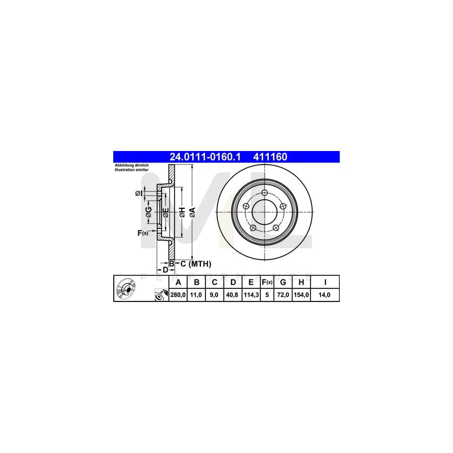 ATE 24.0111-0160.1 Brake Disc Solid, Coated  - 1 piece