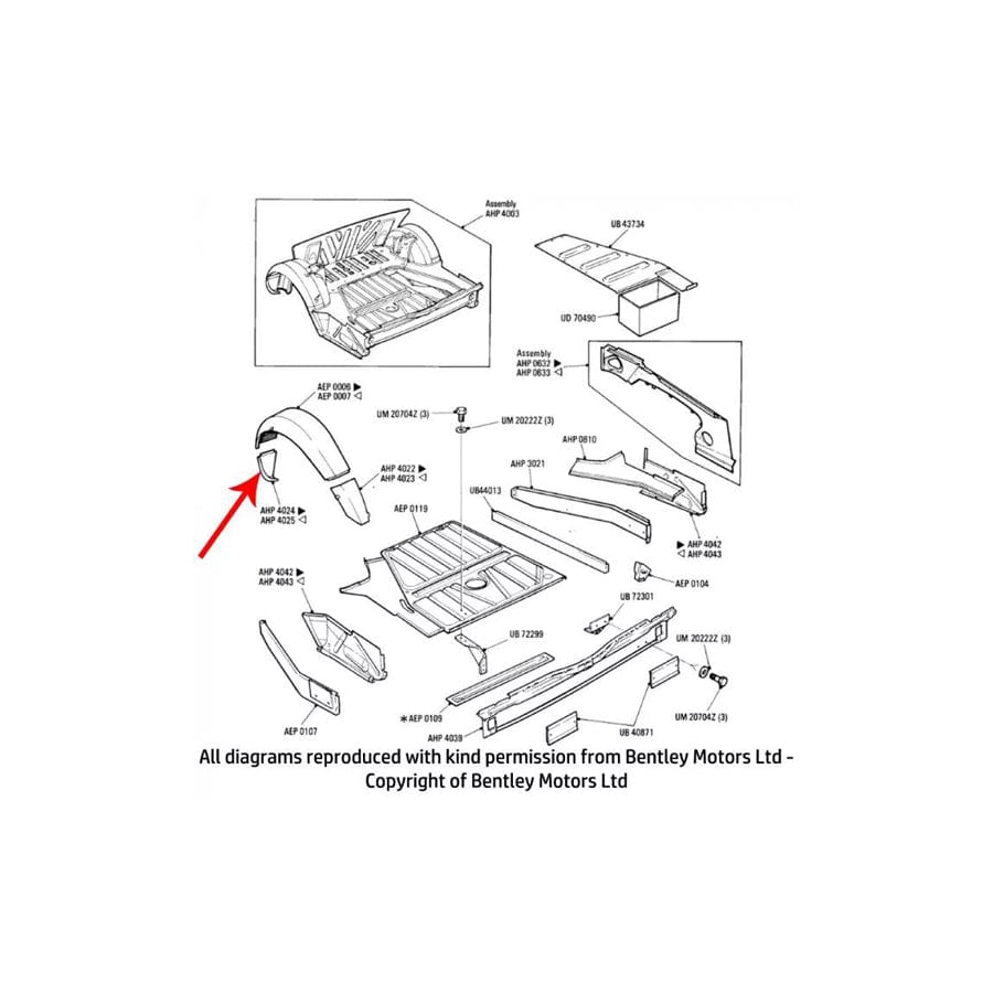 GENUINE Bentley AHP4025 LEFT HAND REAR WHEELARCH LOWER FRONT PANEL