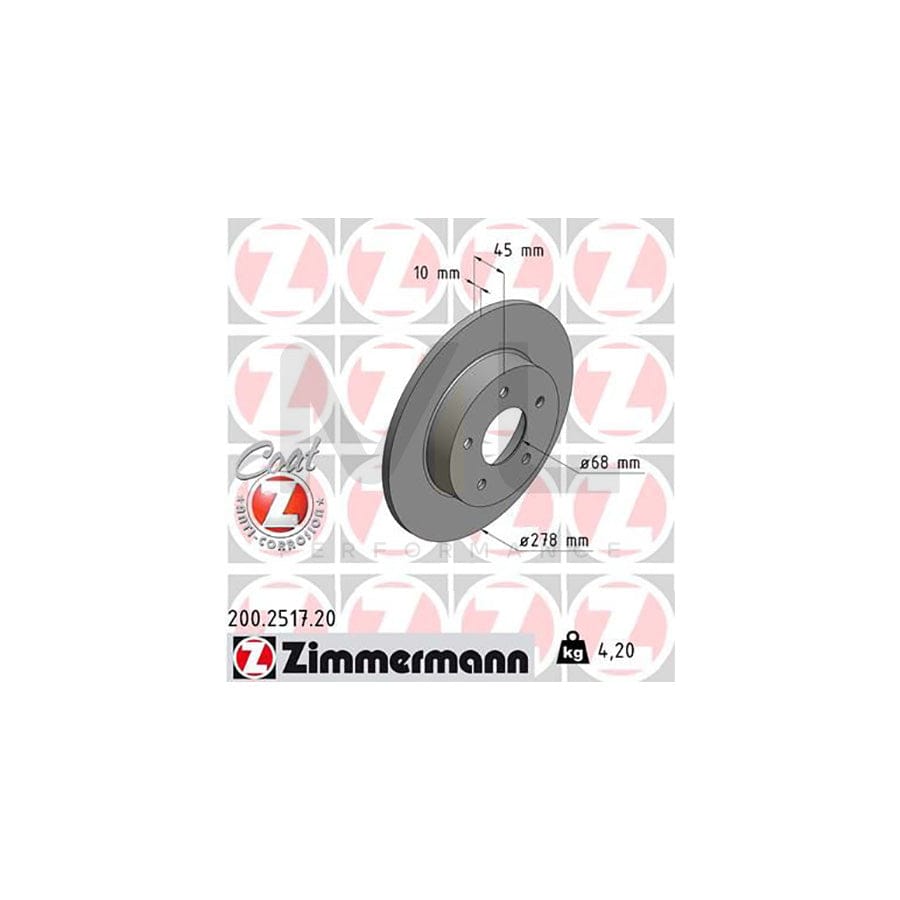 ZIMMERMANN COAT Z 200.2517.20 Brake Disc Solid, Coated  - 1 piece