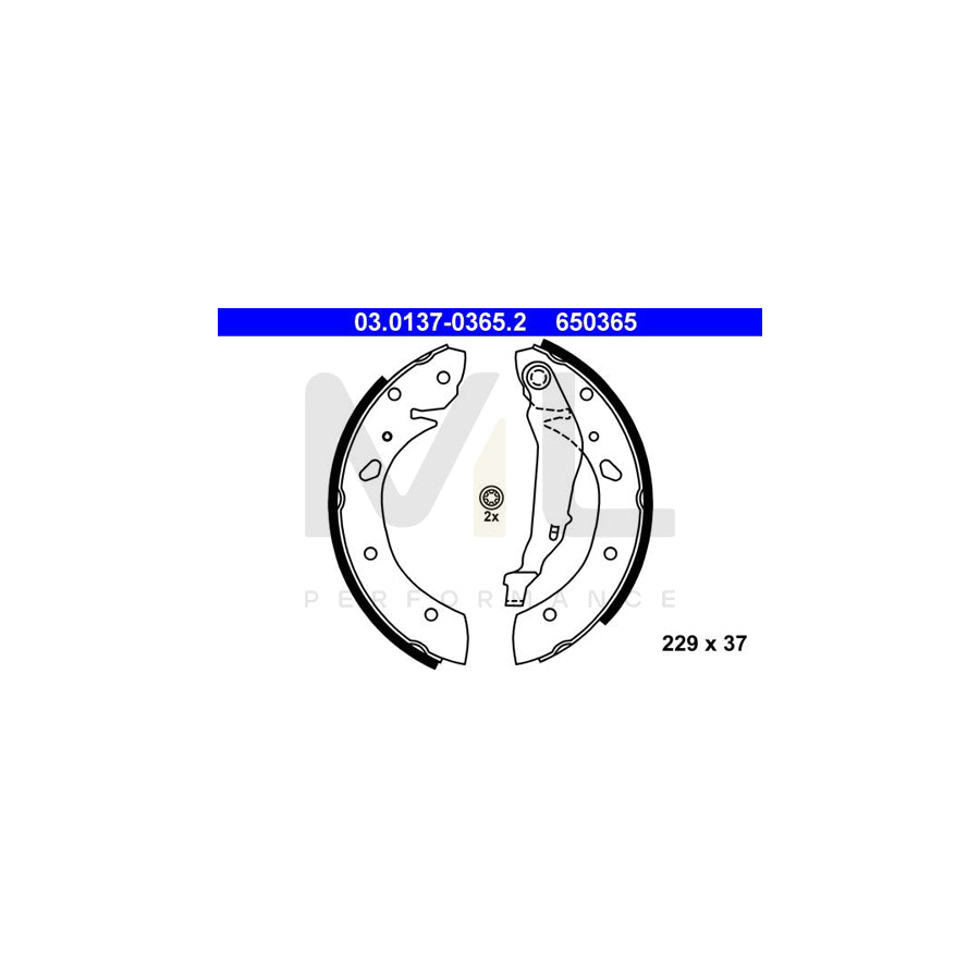 ATE 03.0137-0365.2 Brake Shoe Set for TOYOTA AVENSIS with lever