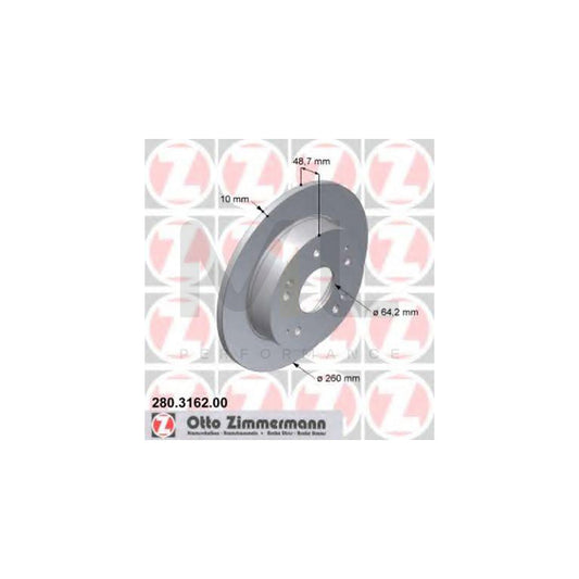 ZIMMERMANN 280.3162.00 Brake Disc for HONDA Civic VII Hatchback (EU, EP, EV) Solid  - 1 piece
