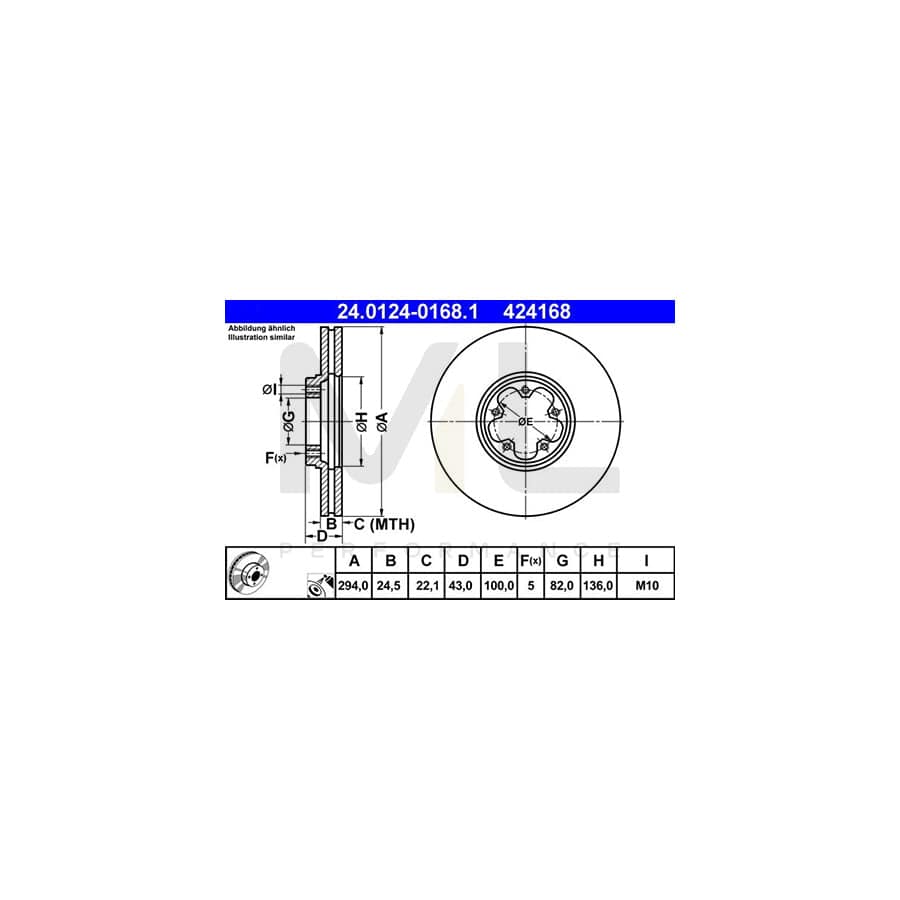 ATE 24.0124-0168.1 Brake Disc for FORD TRANSIT Vented, Coated  - 1 piece