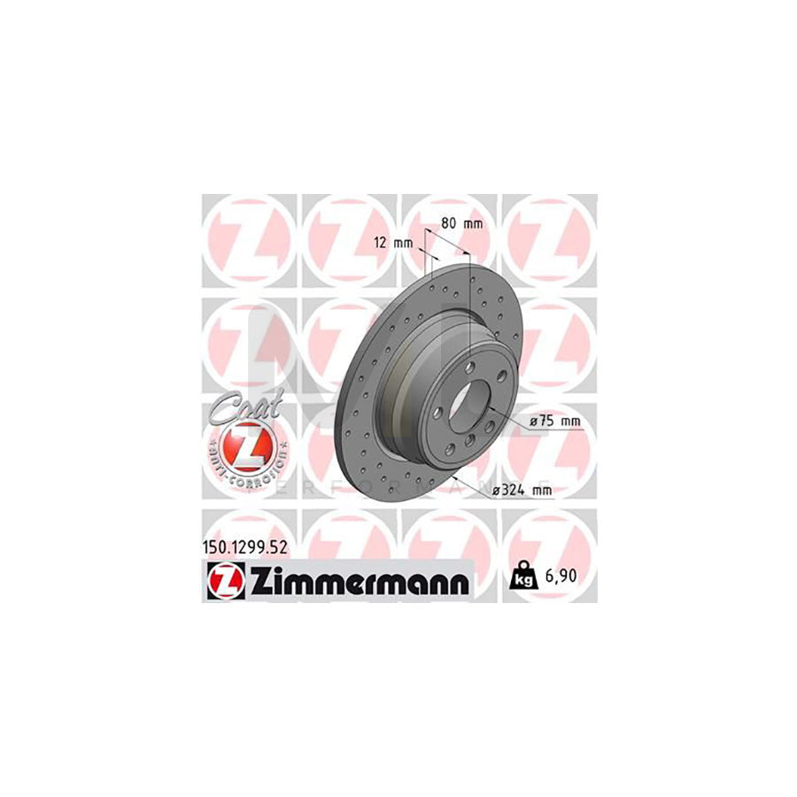 ZIMMERMANN SPORT COAT Z 150.1299.52 Brake Disc for BMW X5 (E53) Perforated, Solid, Coated, High-carbon  - 1 piece