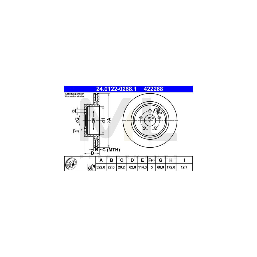 ATE 24.0122-0268.1 Brake Disc Vented, Coated  - 1 piece