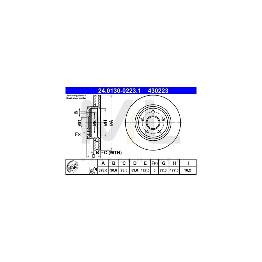 ATE 24.0130-0223.1 Brake Disc Vented, Coated  - 1 piece