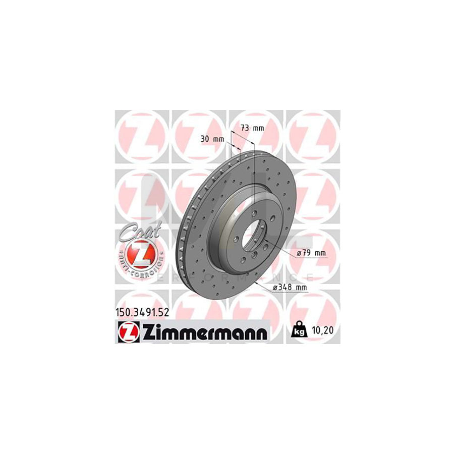 ZIMMERMANN SPORT COAT Z 150.3491.52 Brake Disc for BMW Z4 Roadster (E89) Internally Vented, Perforated, Coated, High-carbon  - 1 piece
