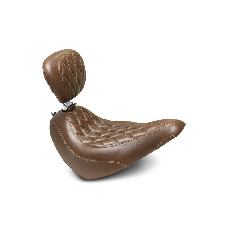 Mustang Motorcycle Mustang 18-21 Harley Street Bob Wide Tripper Solo Seat w/Driver Backrest Diamond Stitch - Brown