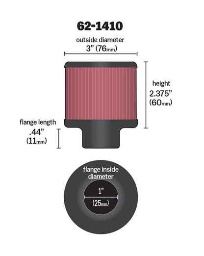 K&N Engineering K&N 1 inch ID 3 inch OD 2.375 inch H Rubber Base Crankcase Vent Filter