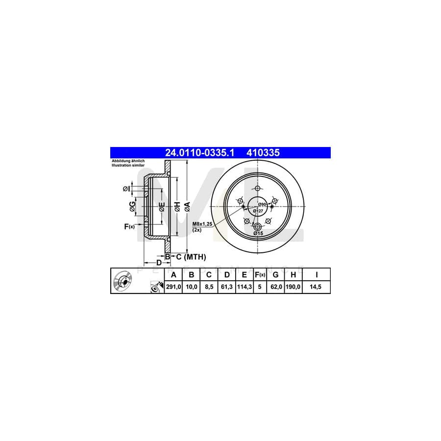 ATE 24.0110-0335.1 Brake Disc Solid, Coated  - 1 piece