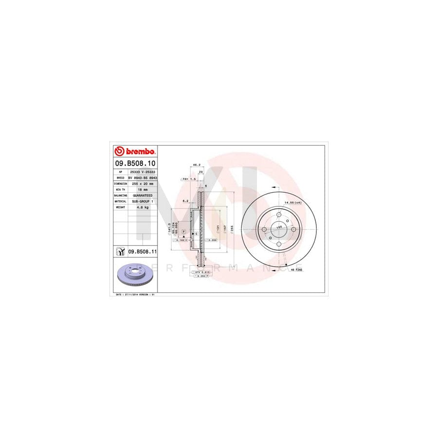 BREMBO 09.B508.10 Brake Disc Internally Vented | ML Performance Car Parts