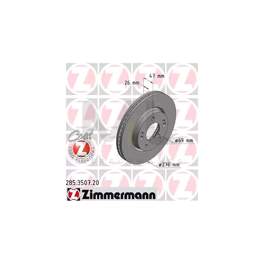 ZIMMERMANN COAT Z 285.3507.20 Brake Disc Internally Vented, Coated  - 1 piece