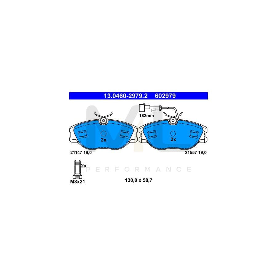 ATE 13.0460-2979.2 Brake pad set incl. wear warning contact, with brake caliper screws